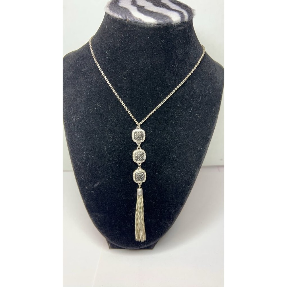 Vintage Silver-Tone Tassel Pendant Necklace